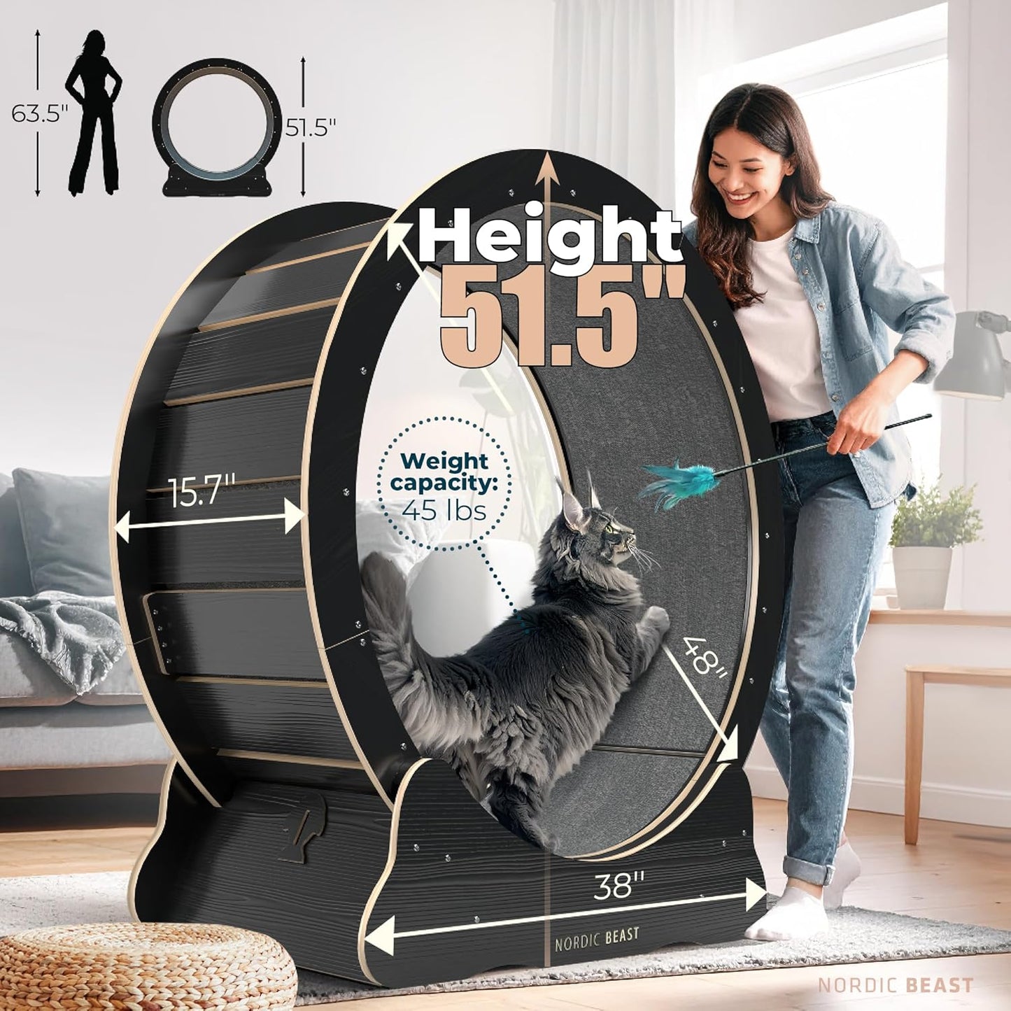 Nordic Beast Cat Wheel — Built for Large, High Energy Indoor Cats